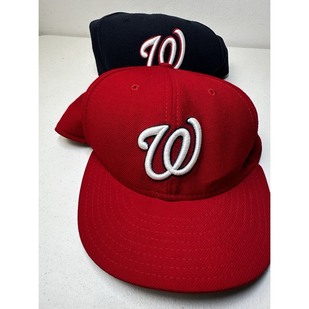 Vintage New Era 59FIFTY Washington Nationals Hat 7 1/2 Lot of 2 - Red Blue